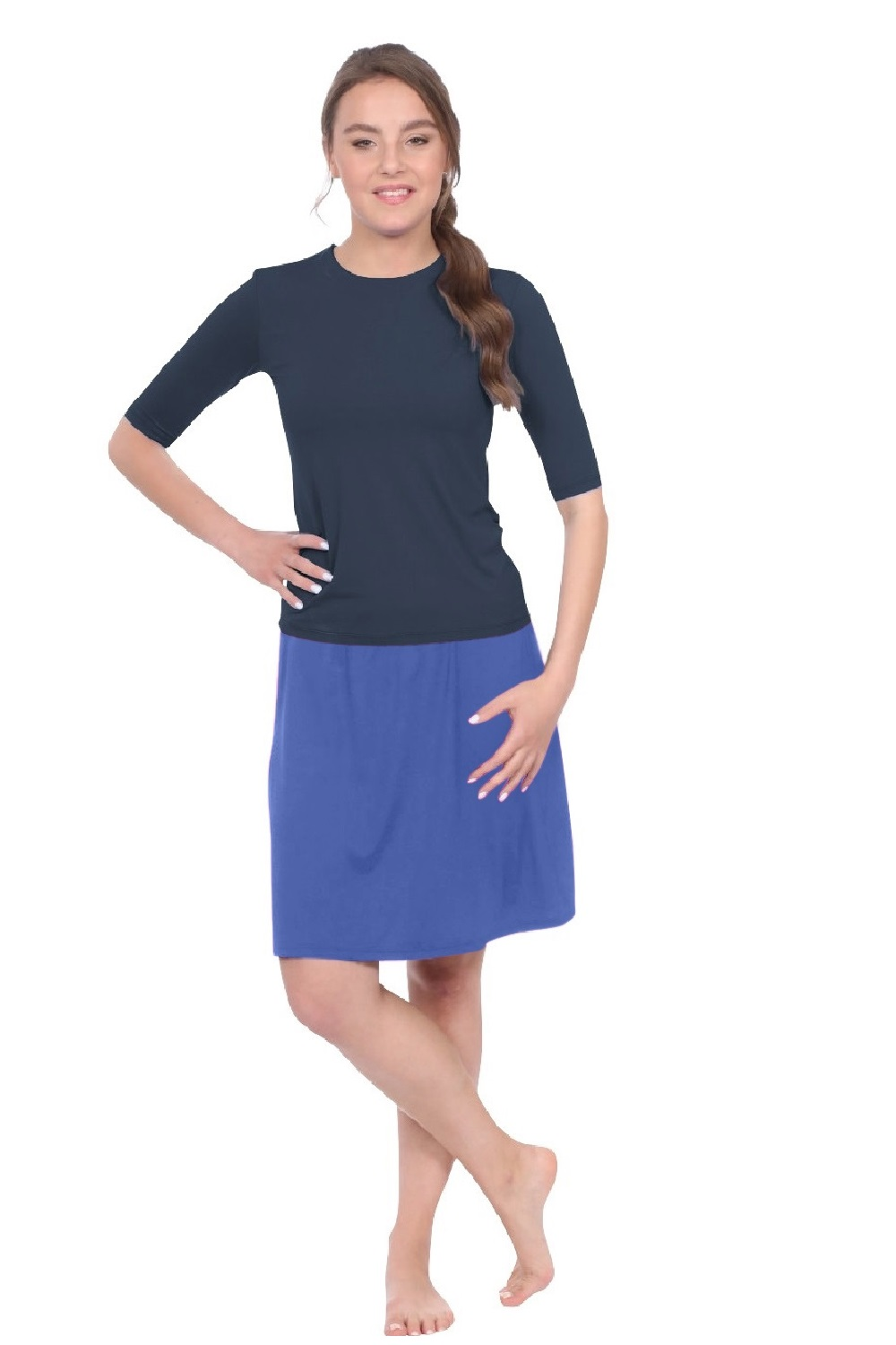 Knee-Length Swim/Sport Skirt with Attached Shorts, Pocket and UPF 50+ Protection by Kosher Casual USA