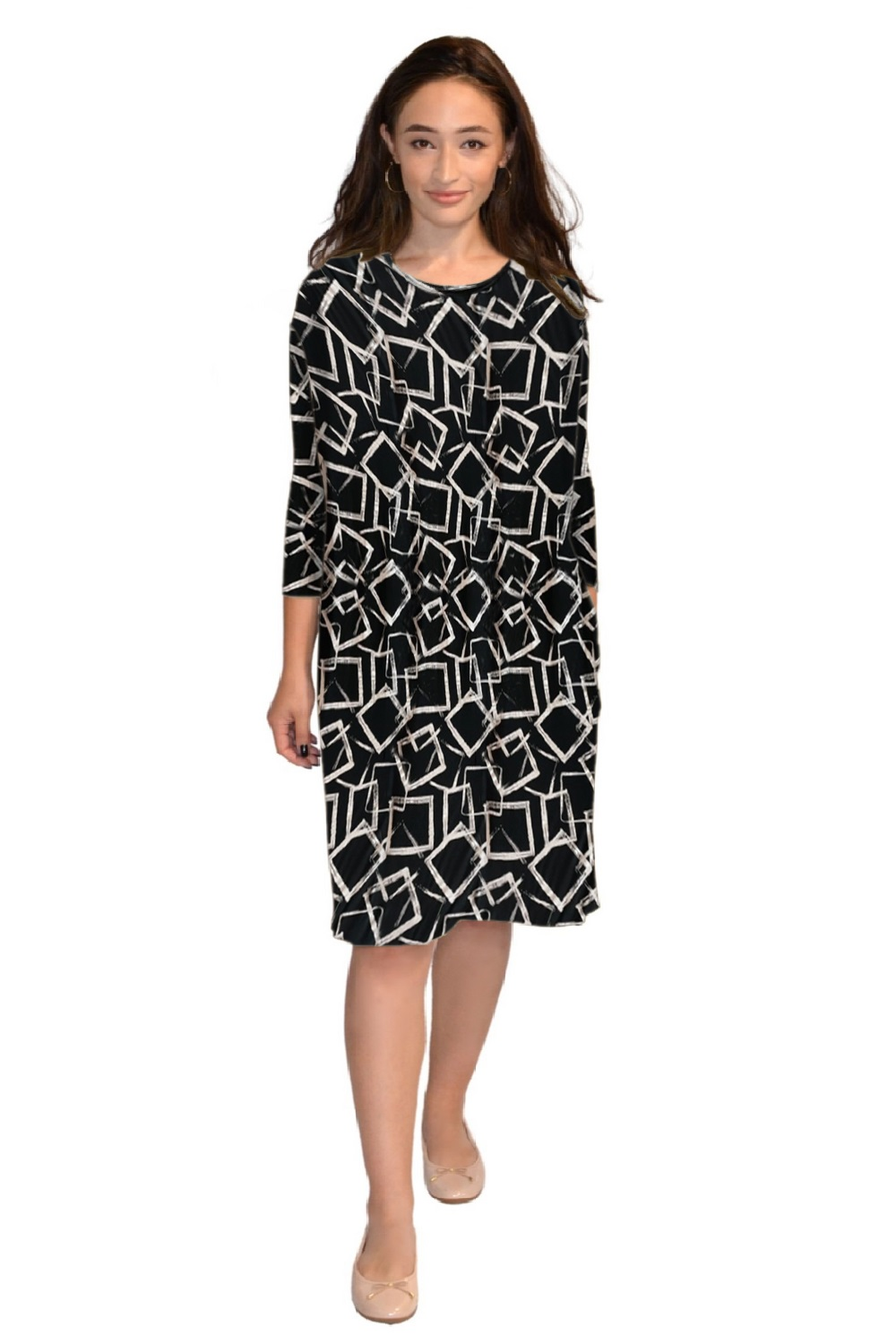 Relaxed Fit Modest 3/4 Sleeve Knee-Length Dress with Pockets by Kosher Casual USA