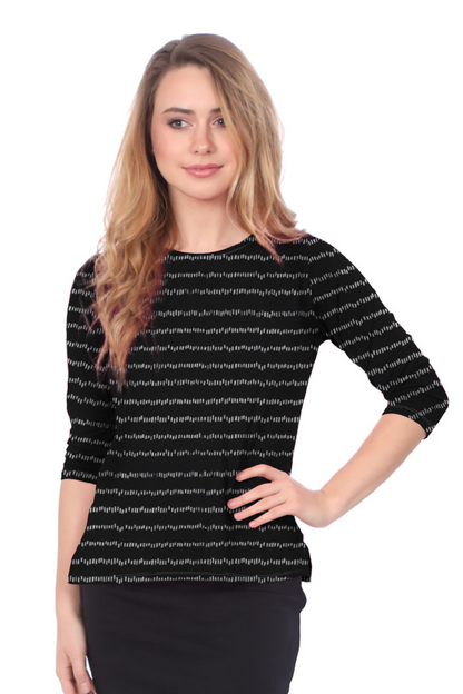Fun Print Cotton Spandex 3/4 Sleeve T-Shirt with Side Slits by Kosher Casual USA