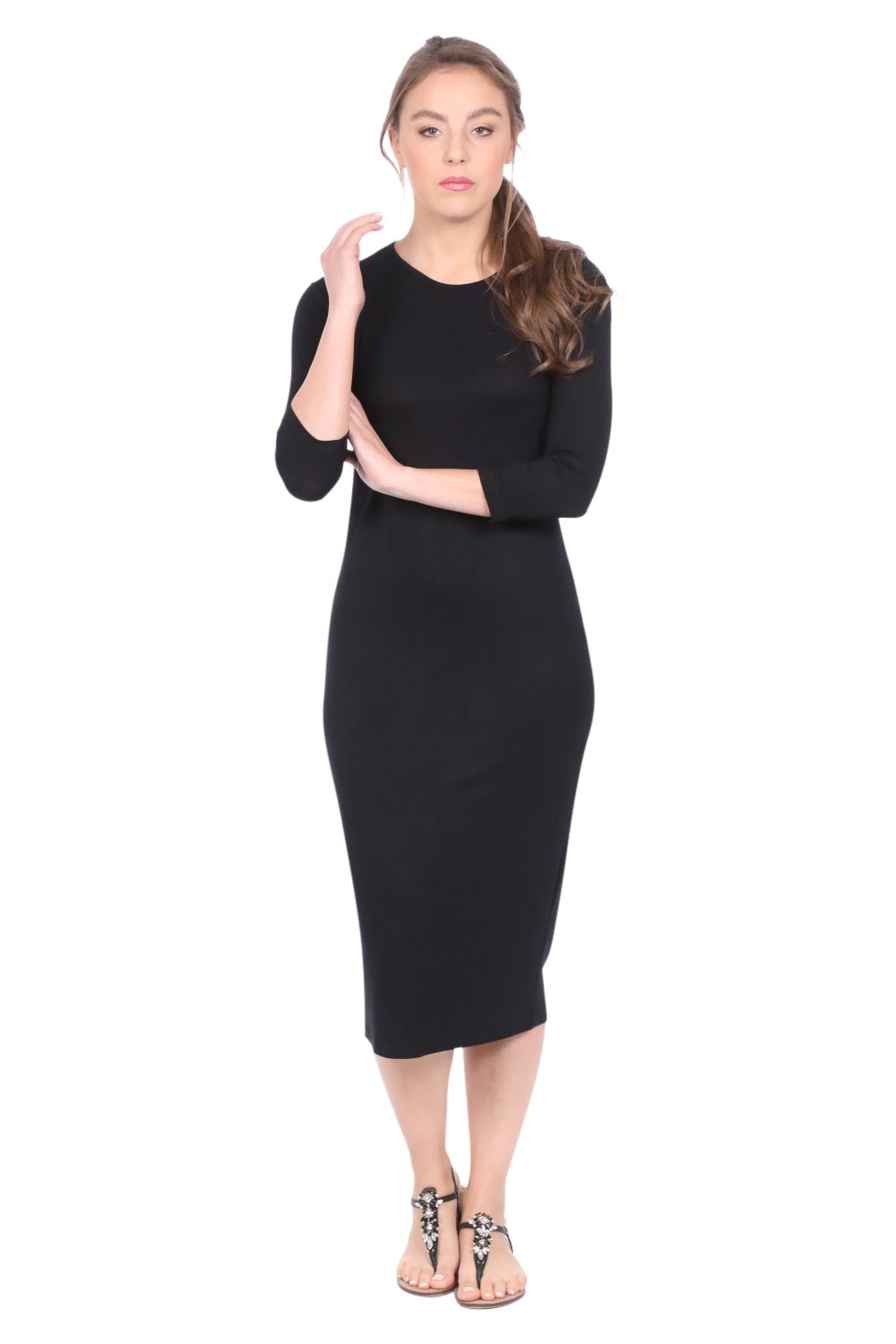 Modest Layering Dress with 3/4 Sleeves and No Slits by Kosher Casual USA