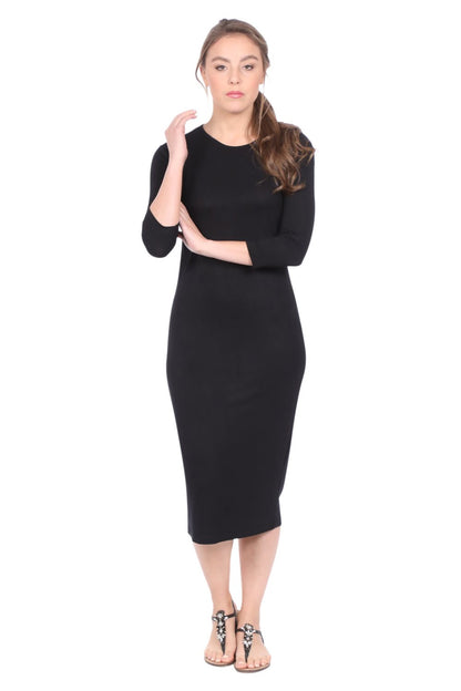 Modest Layering Dress with 3/4 Sleeves and No Slits by Kosher Casual USA