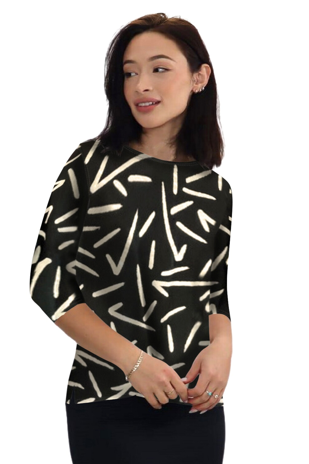 Modest Relaxed Fit 3/4 Sleeve T-Shirt with Side Slits by Kosher Casual USA