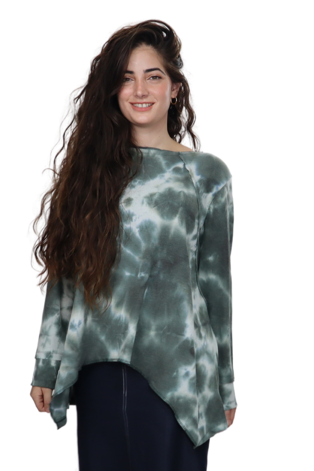 Plus Size Long Sleeve Relaxed Fit Tie-Dye Waffle Tunic by Kosher Casual USA