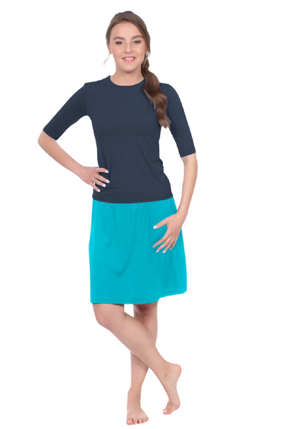 Knee-Length Swim/Sport Skirt with Attached Shorts, Pocket and UPF 50+ Protection by Kosher Casual USA