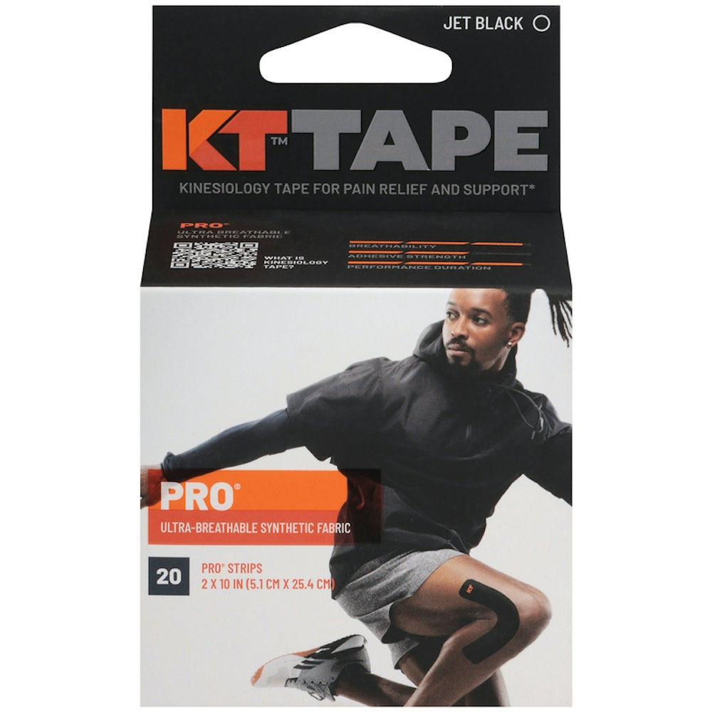 KT Tape Pro Synthetic Kinesiology Therapeutic Sports 20 Precut, 10 Strips, Jet Black 