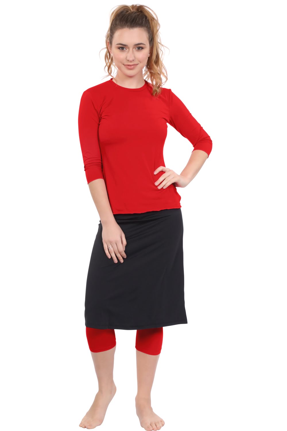 Modest Swim and Sports Midi Skirt with Attached Leggings - UPF 50 Protection by Kosher Casual USA