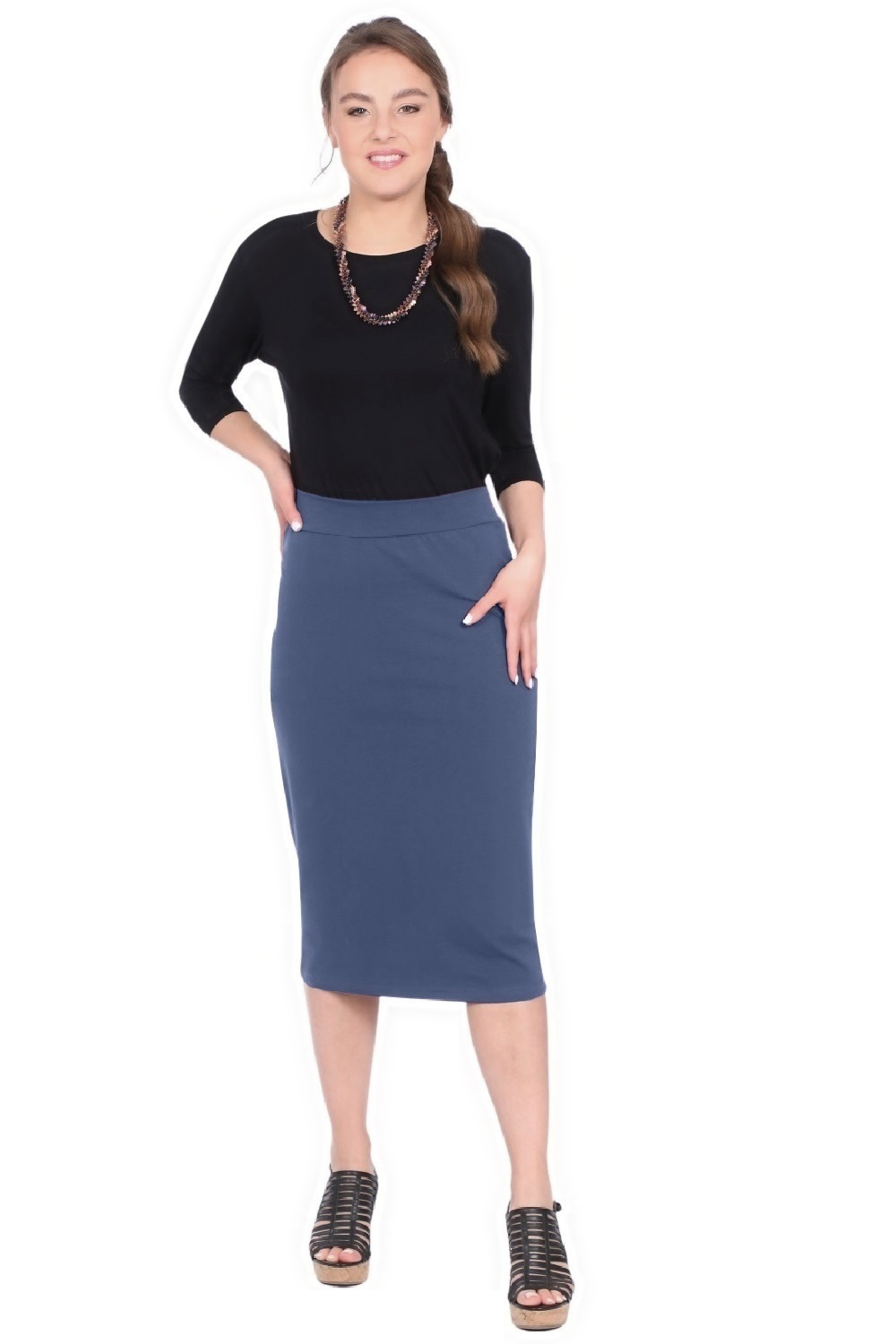 Mid-Calf Pencil Skirt in Cotton Spandex – No Slits by Kosher Casual USA