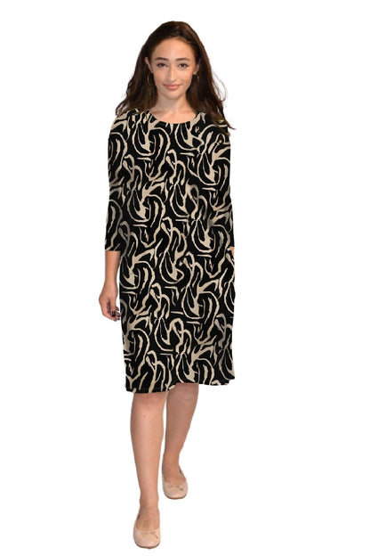 Relaxed Fit Modest 3/4 Sleeve Knee-Length Dress with Pockets by Kosher Casual USA