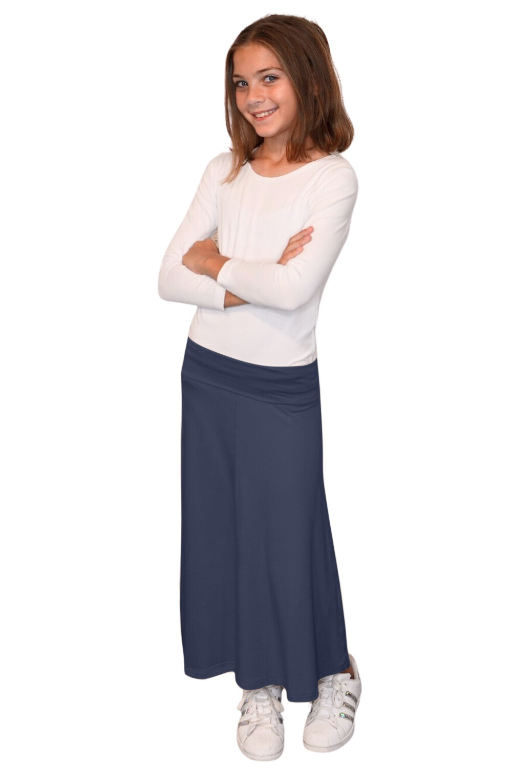 Girls Sleek A-Line Maxi Skirt with Adjustable Waist by Kosher Casual USA