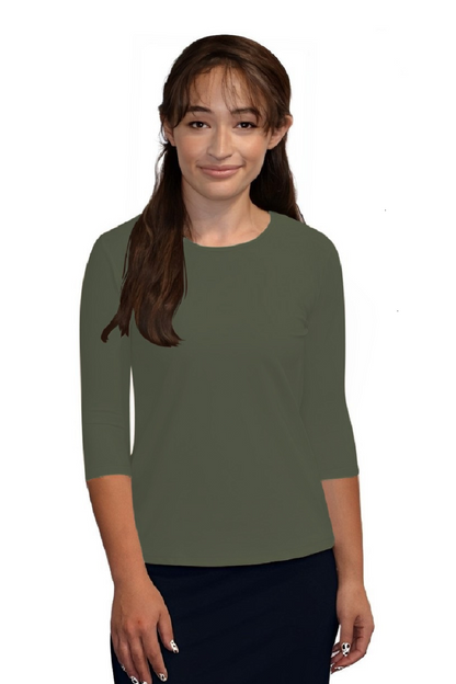 Essential 3/4 Sleeve Modest Crew Neckline Shell - Versatile Layering Top by Kosher Casual USA