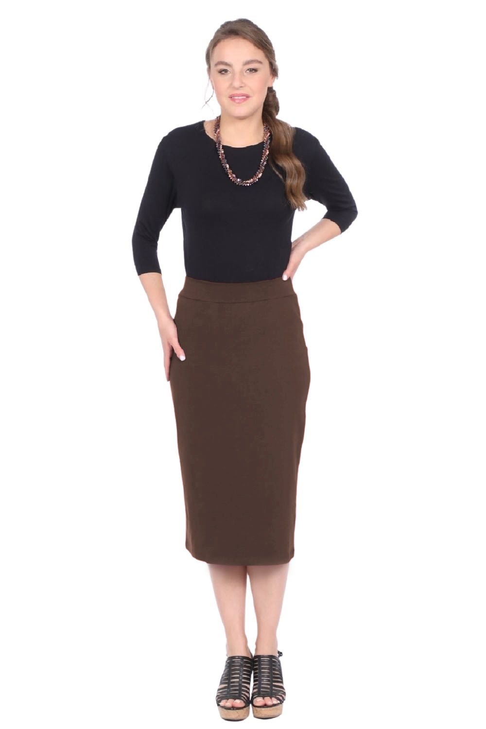 Mid-Calf Pencil Skirt in Cotton Spandex – No Slits by Kosher Casual USA