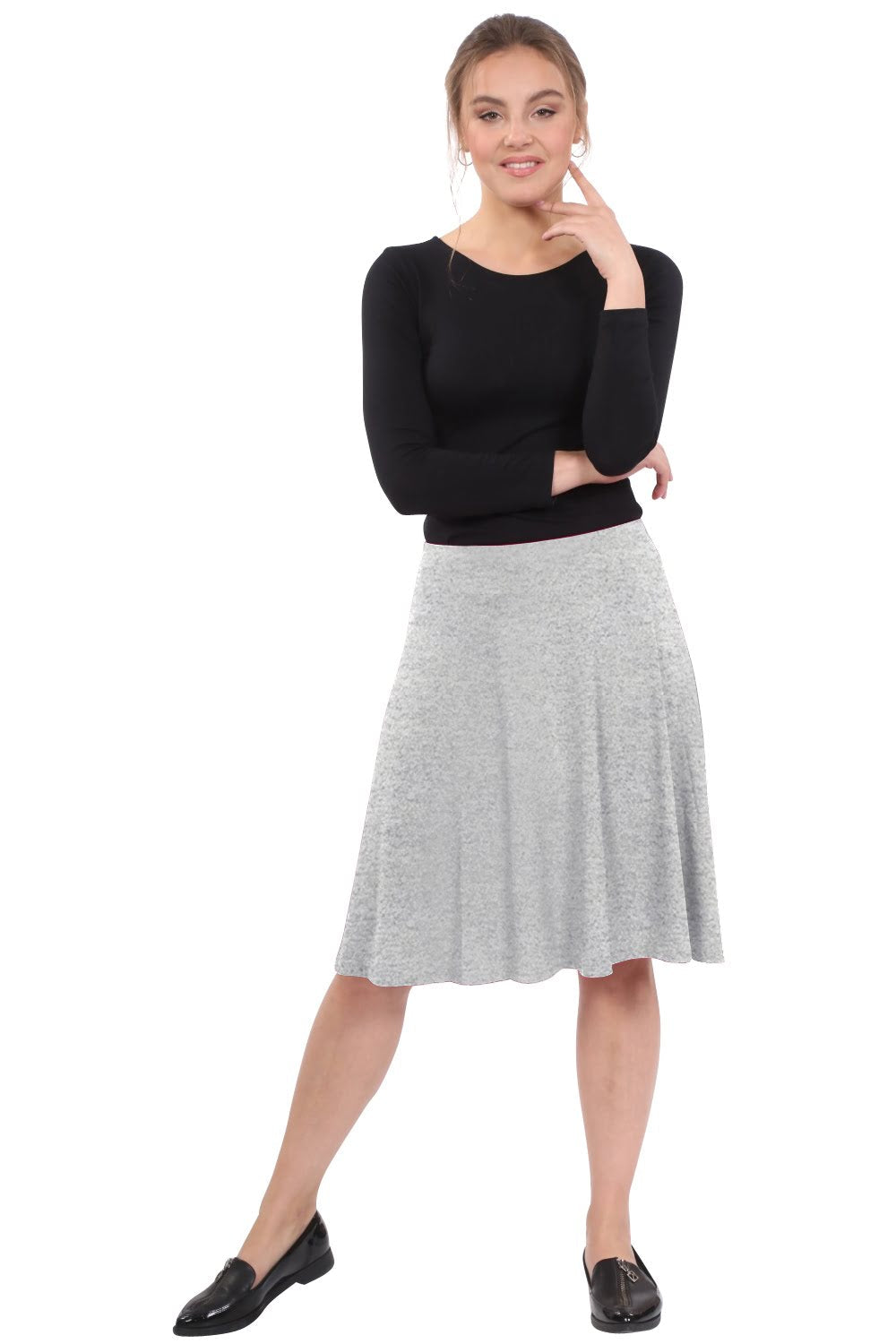 Knee Length A-Line Skater Skirt with Full Elastic Waist by Kosher Casual USA