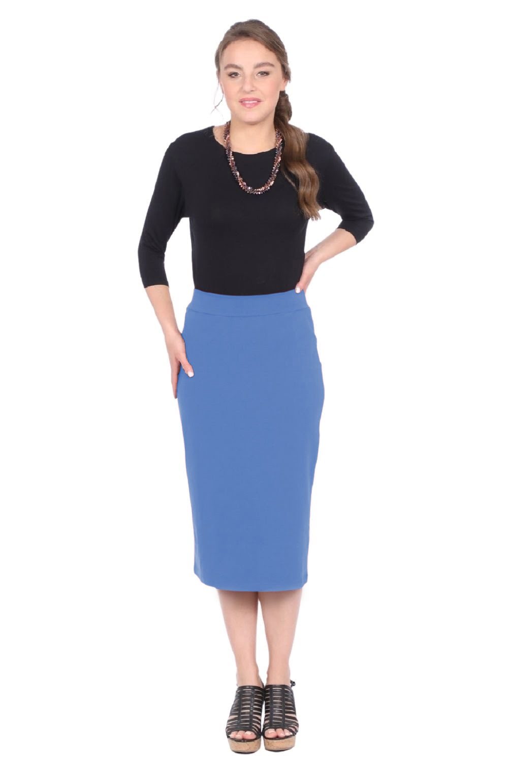 Mid-Calf Pencil Skirt in Cotton Spandex – No Slits by Kosher Casual USA