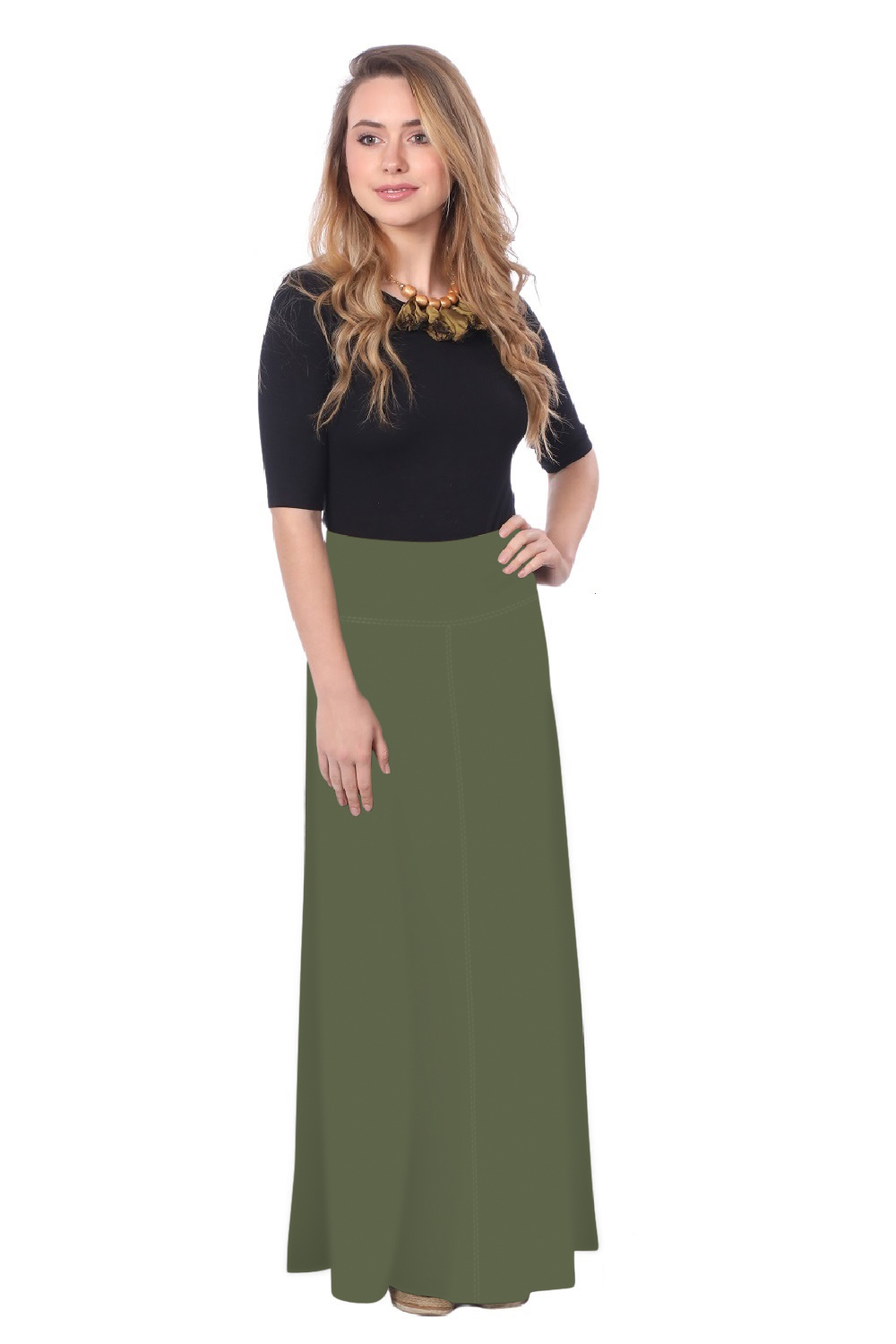 Sleek A-Line Maxi Skirt with Adjustable Fold-Over Waist by Kosher Casual USA