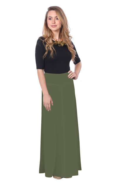 Sleek A-Line Maxi Skirt with Adjustable Fold-Over Waist by Kosher Casual USA