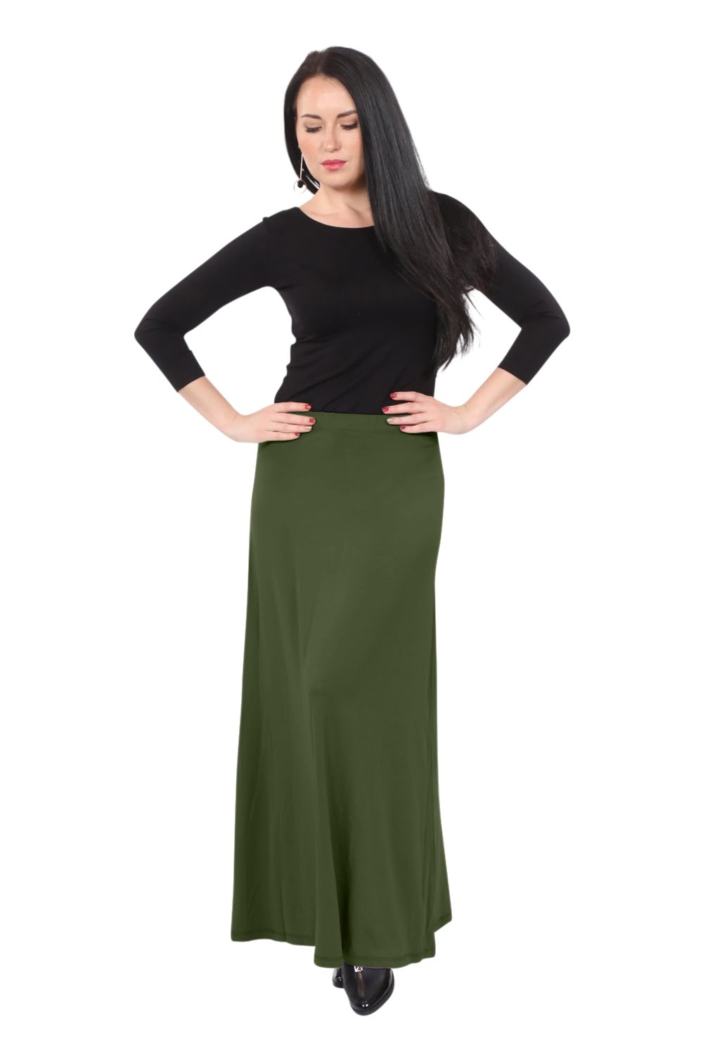 Flowing A-Line Maxi Skirt - Stretch Comfort Waistband by Kosher Casual USA