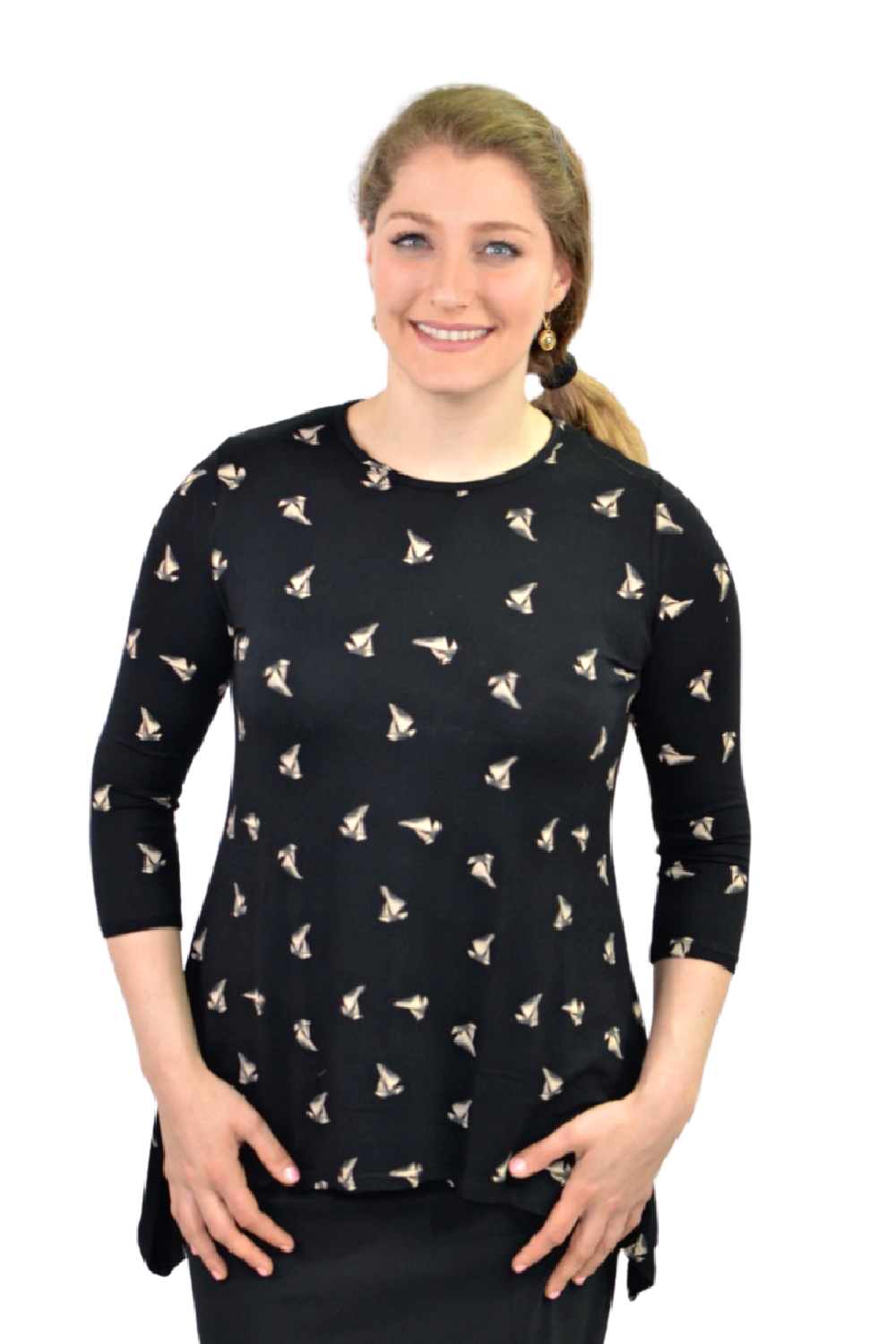 Modest Handkerchief Tunic Top - 3/4 Sleeve Comfort Flow Design by Kosher Casual USA