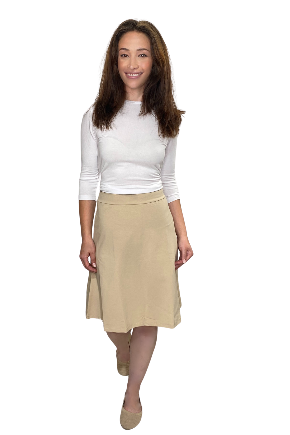 Classic A-Line Knee Length Cotton Stretch Skirt - Modest Everyday Comfort by Kosher Casual USA