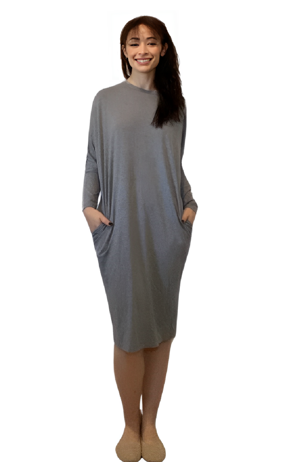 Batwing Long Sleeve Casual Comfort Midi Dress with Pockets by Kosher Casual USA