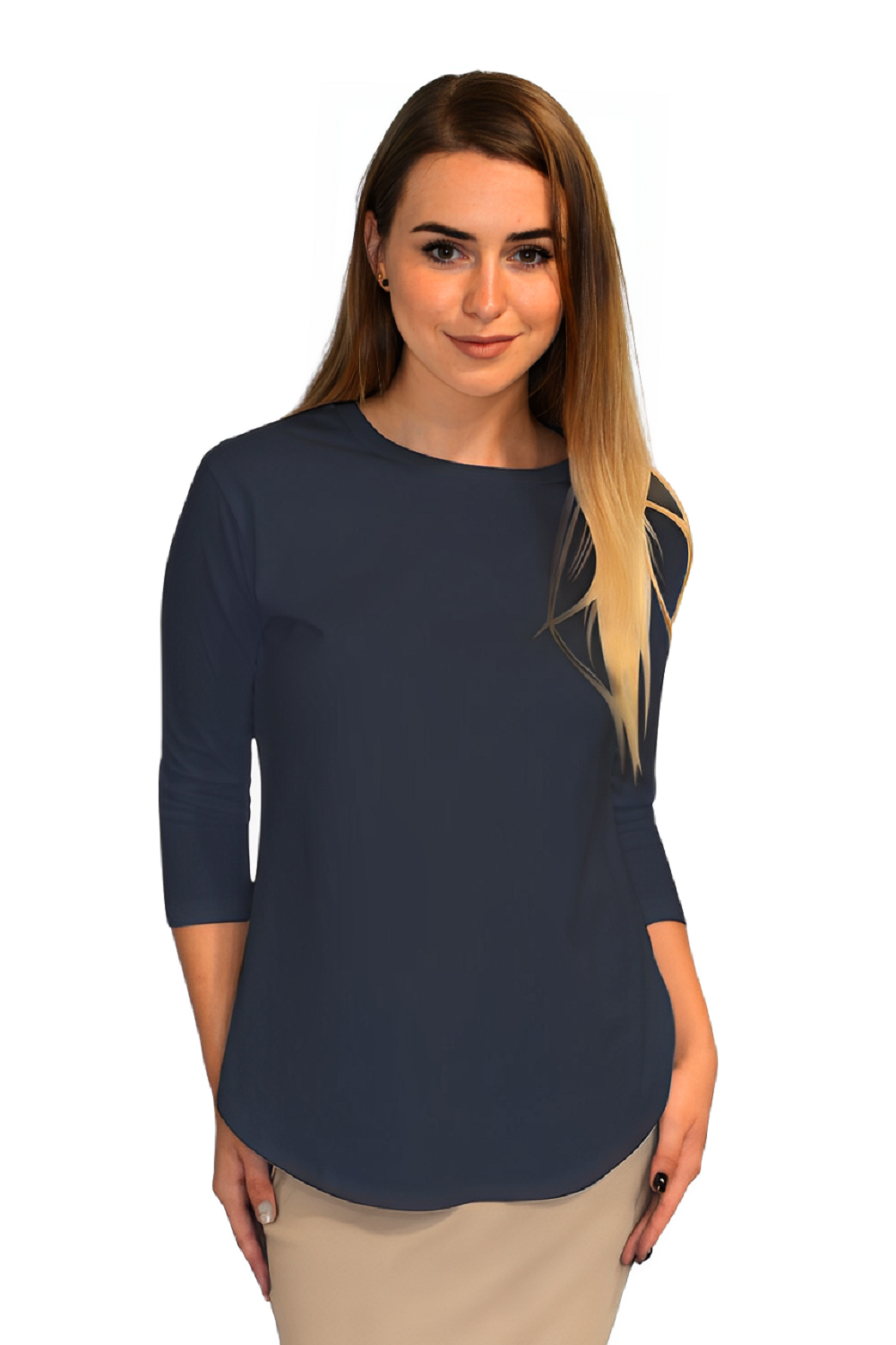 Modest Cotton Tunic with Three-Quarter Sleeves and Extended Back Coverage by Kosher Casual USA