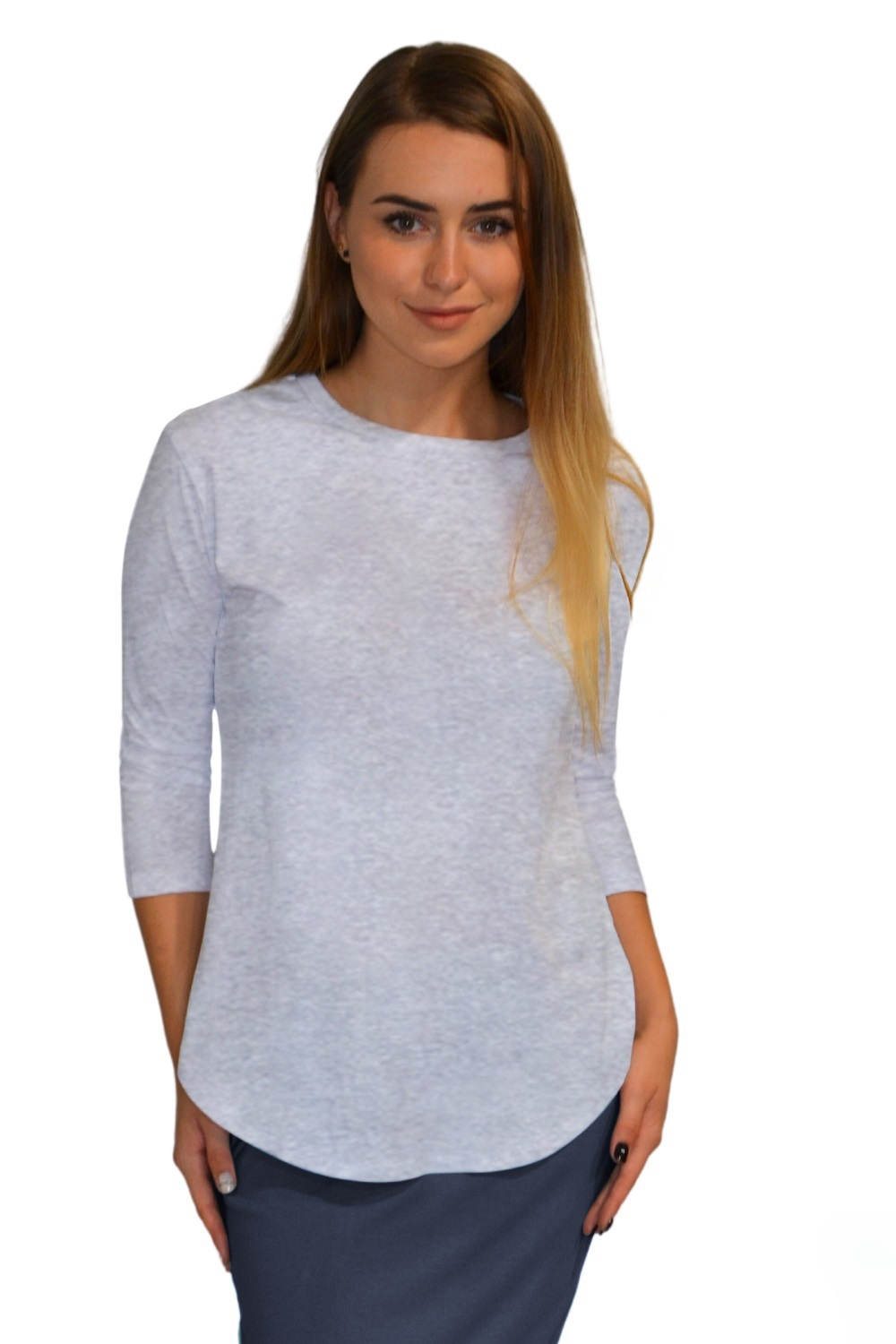 Modest Cotton Tunic with Three-Quarter Sleeves and Extended Back Coverage by Kosher Casual USA