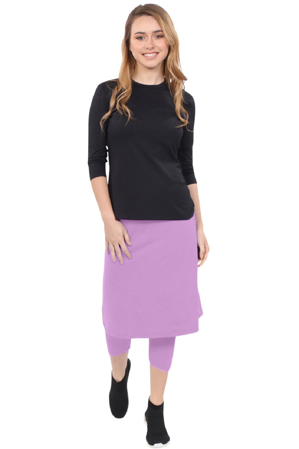 Modest Swim and Sports Midi Skirt with Attached Leggings - UPF 50 Protection by Kosher Casual USA