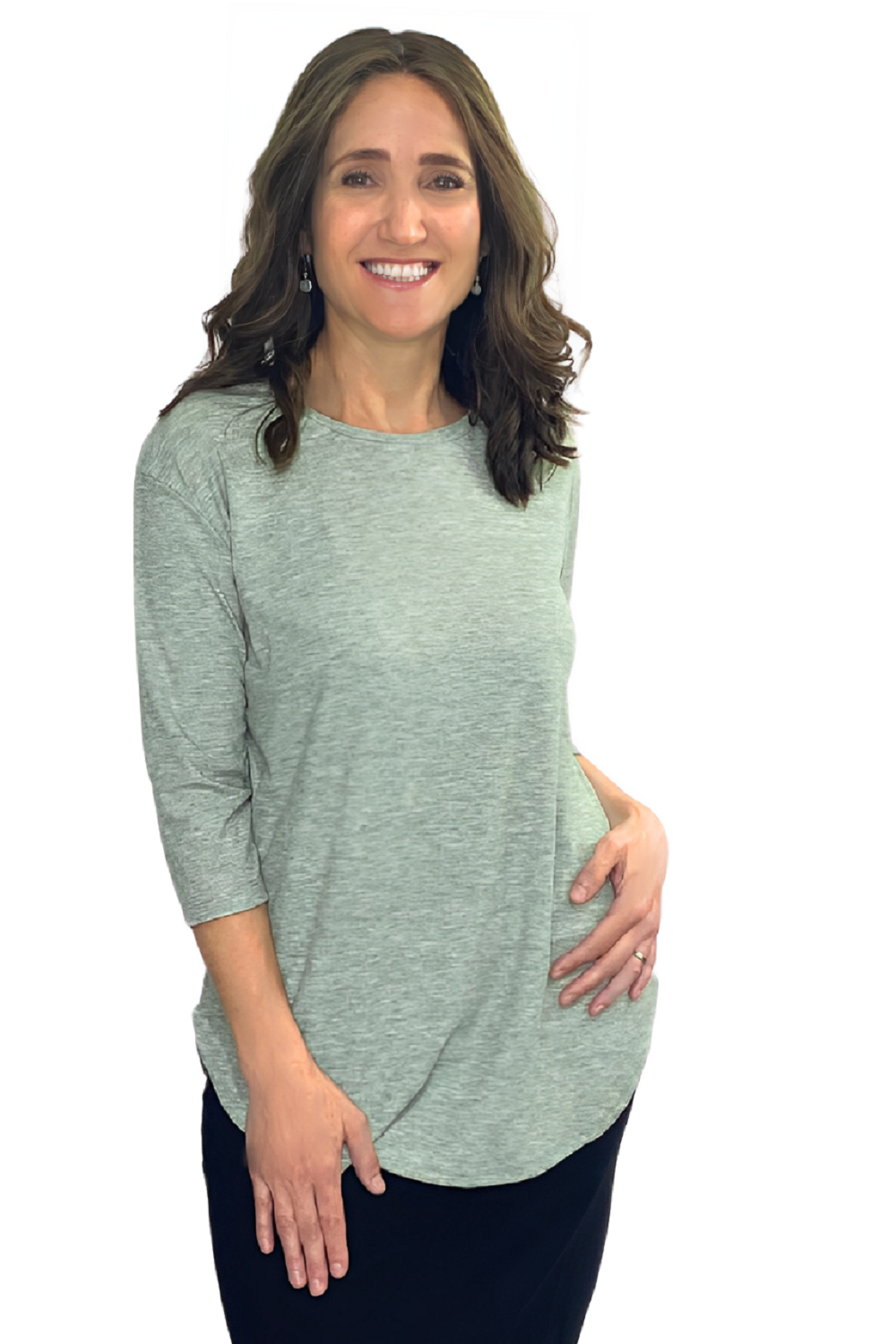Curved Hem Relaxed Fit 3/4 Sleeve Tee by Kosher Casual USA
