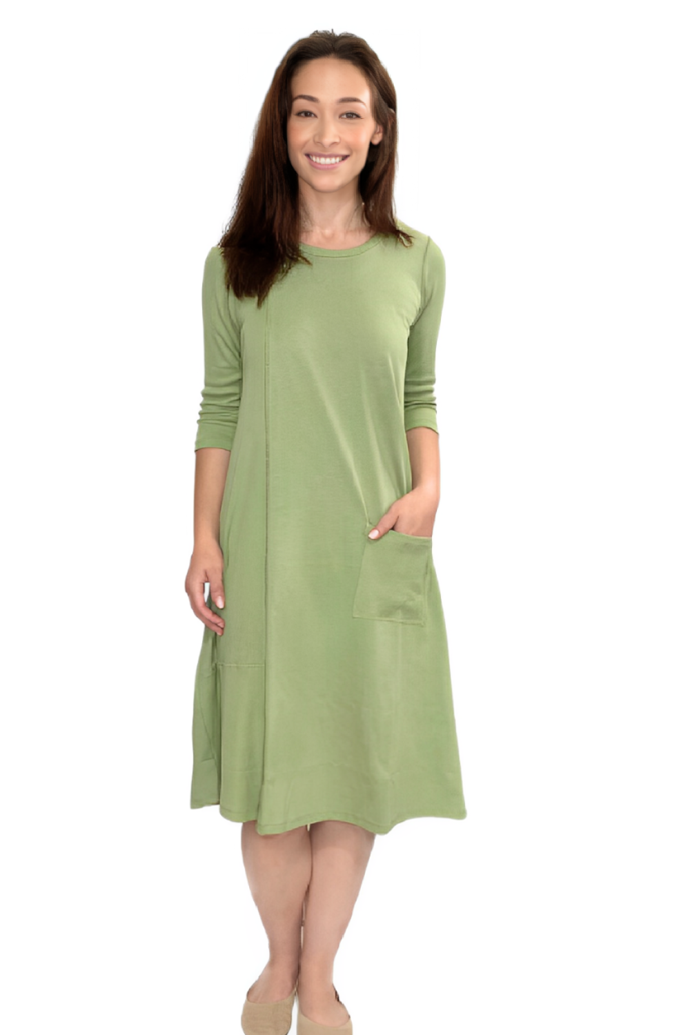 Classic 100% Cotton A-Line Dress with 3/4 Sleeves by Kosher Casual USA