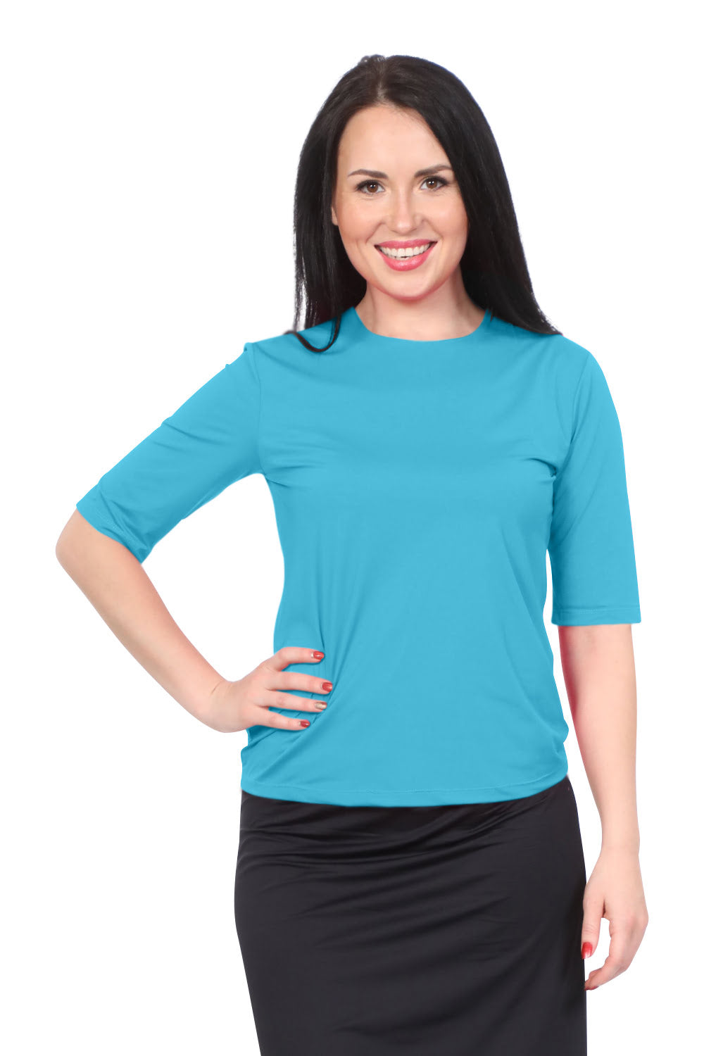 Modest Elbow Sleeve Swim &amp; Running/Exercise Shirt - UV 50 Protection by Kosher Casual USA