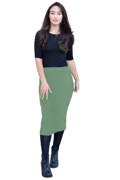 Mid-Calf Pencil Skirt in Cotton Spandex – No Slits by Kosher Casual USA