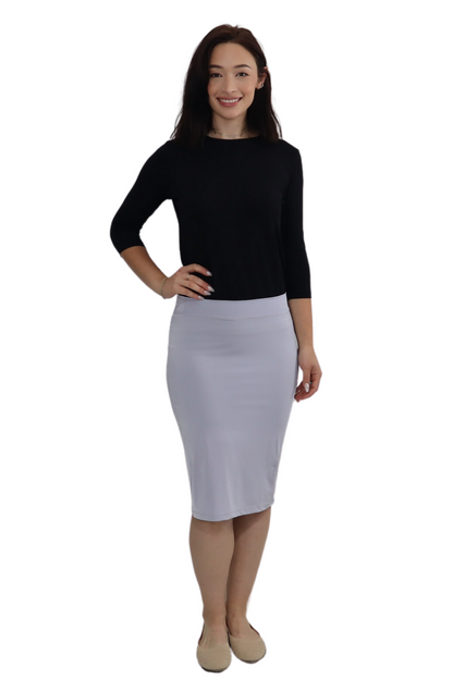 Lightweight Silky Fitted Knee-Length Pencil Skirt in Stretch Nylon by Kosher Casual USA
