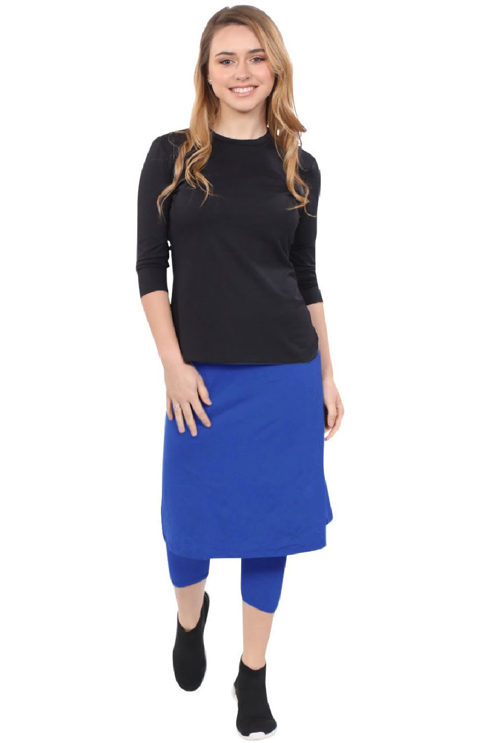 Modest Swim and Sports Midi Skirt with Attached Leggings - UPF 50 Protection by Kosher Casual USA