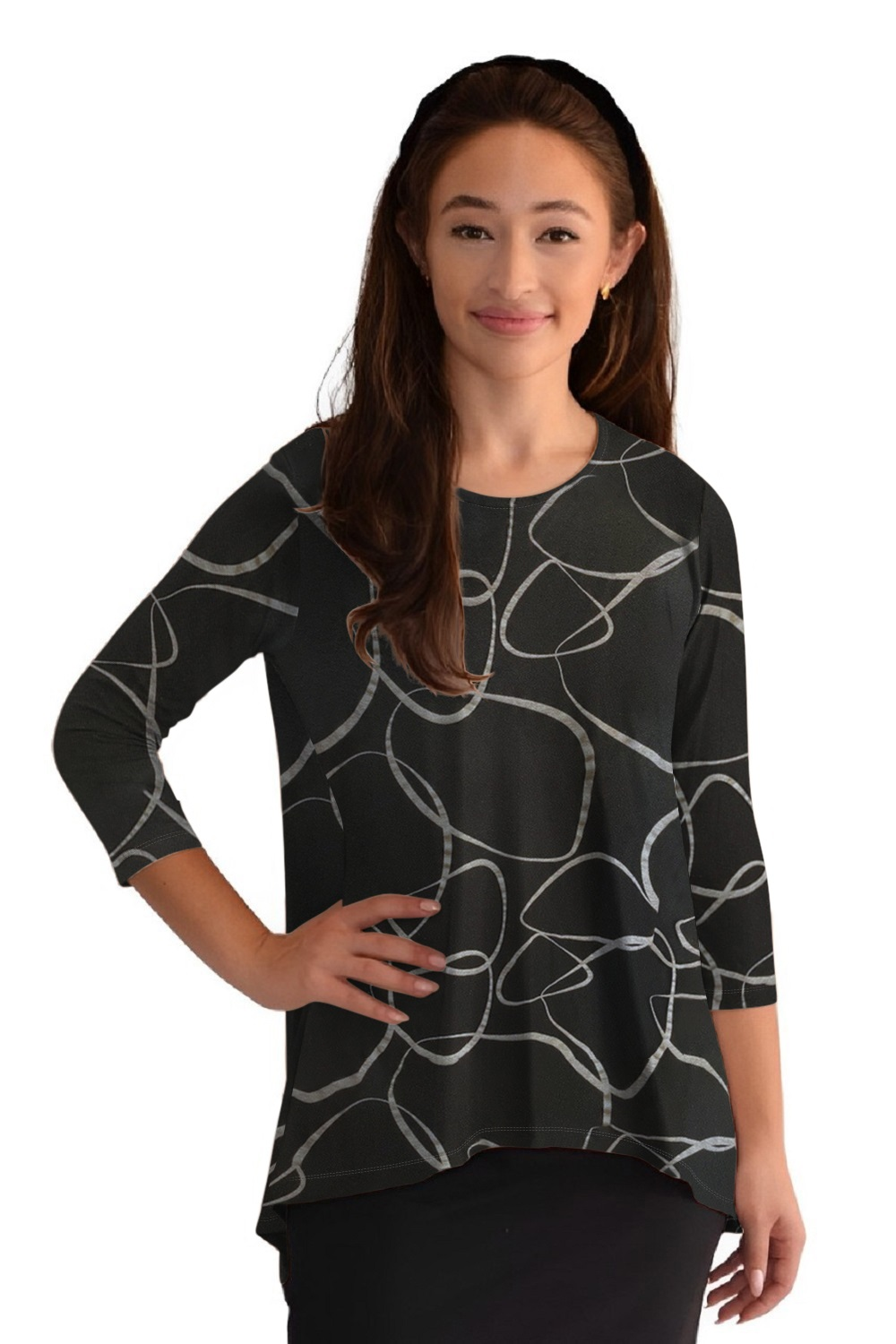 Hi-Lo Flowing 3/4 Sleeve Modest Tunic Top by Kosher Casual USA