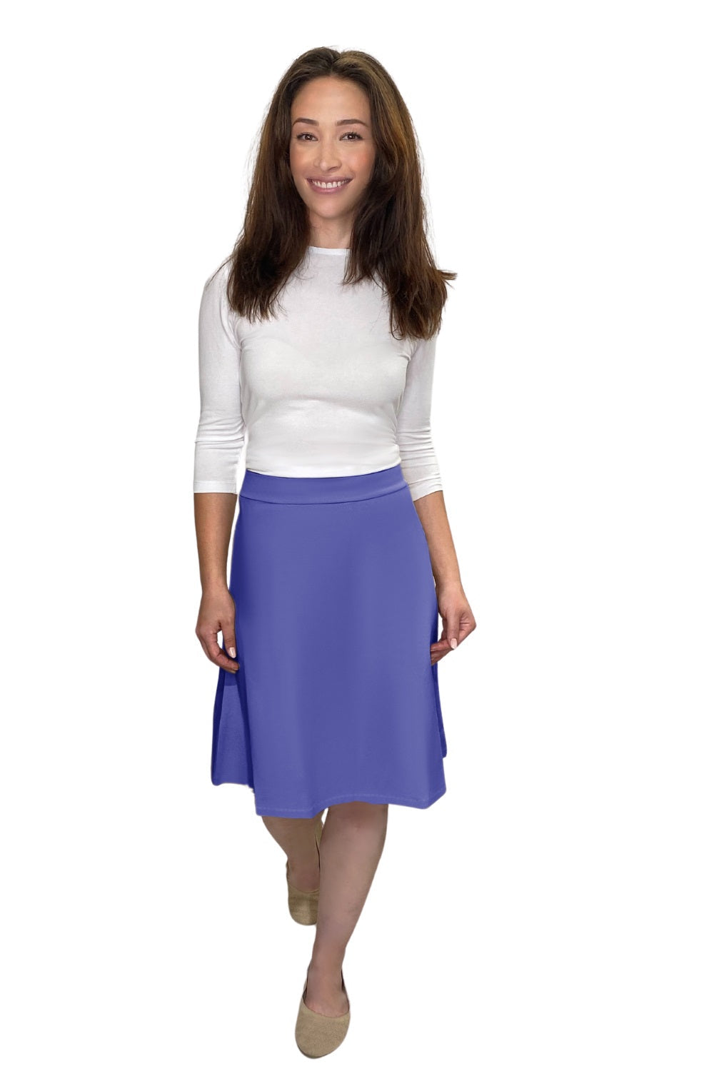 Classic A-Line Knee Length Cotton Stretch Skirt - Modest Everyday Comfort by Kosher Casual USA