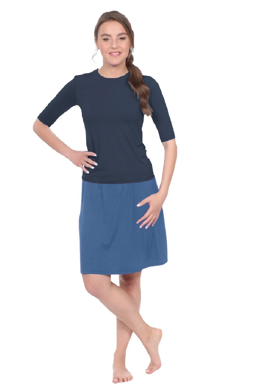 Knee-Length Swim/Sport Skirt with Attached Shorts, Pocket and UPF 50+ Protection by Kosher Casual USA