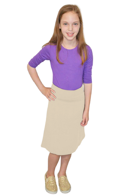 Girls Sporty A-Line Stretch Cotton Spandex Skirt – Knee Length by Kosher Casual USA