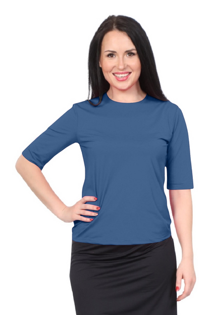 Modest Elbow Sleeve Swim &amp; Running/Exercise Shirt - UV 50 Protection by Kosher Casual USA