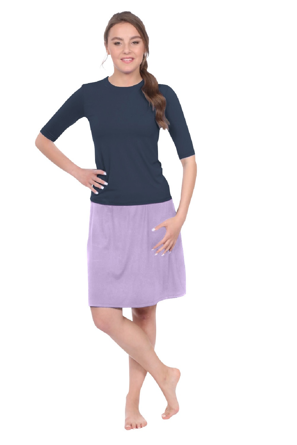 Knee-Length Swim/Sport Skirt with Attached Shorts, Pocket and UPF 50+ Protection by Kosher Casual USA