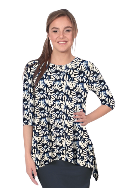 Modest Handkerchief Tunic Top - 3/4 Sleeve Comfort Flow Design by Kosher Casual USA