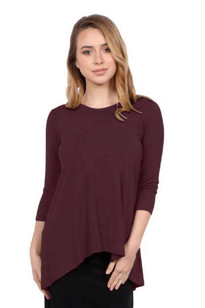 Hi-Lo Flowing 3/4 Sleeve Modest Tunic Top by Kosher Casual USA