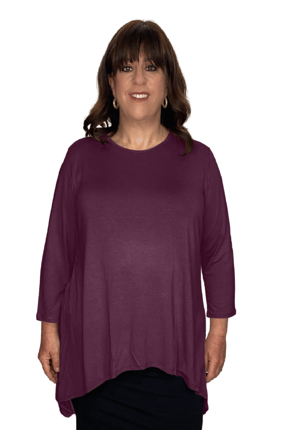 Plus Size Modest Handkerchief Tunic Top - 3/4 Sleeve Comfort Flow Design by Kosher Casual USA