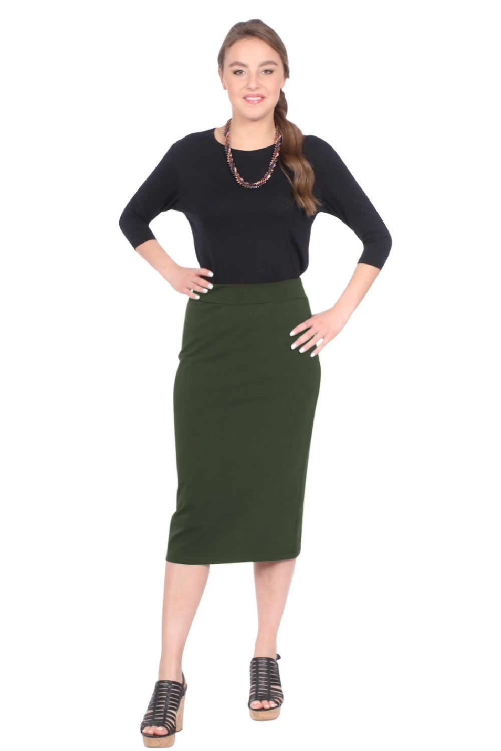 Mid-Calf Pencil Skirt in Cotton Spandex – No Slits by Kosher Casual USA