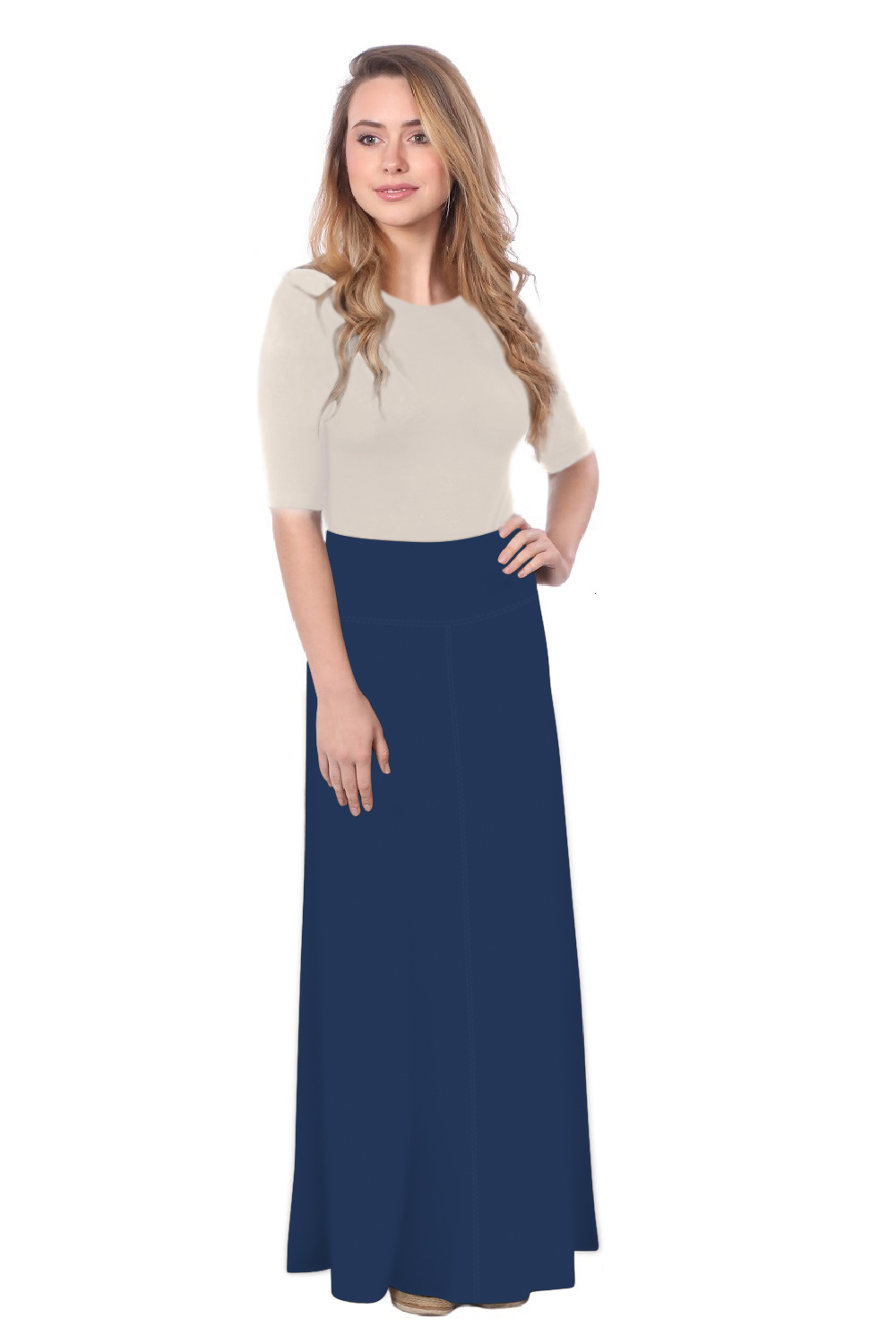 Sleek A-Line Maxi Skirt with Adjustable Fold-Over Waist by Kosher Casual USA