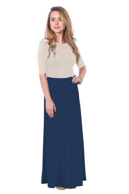 Sleek A-Line Maxi Skirt with Adjustable Fold-Over Waist by Kosher Casual USA