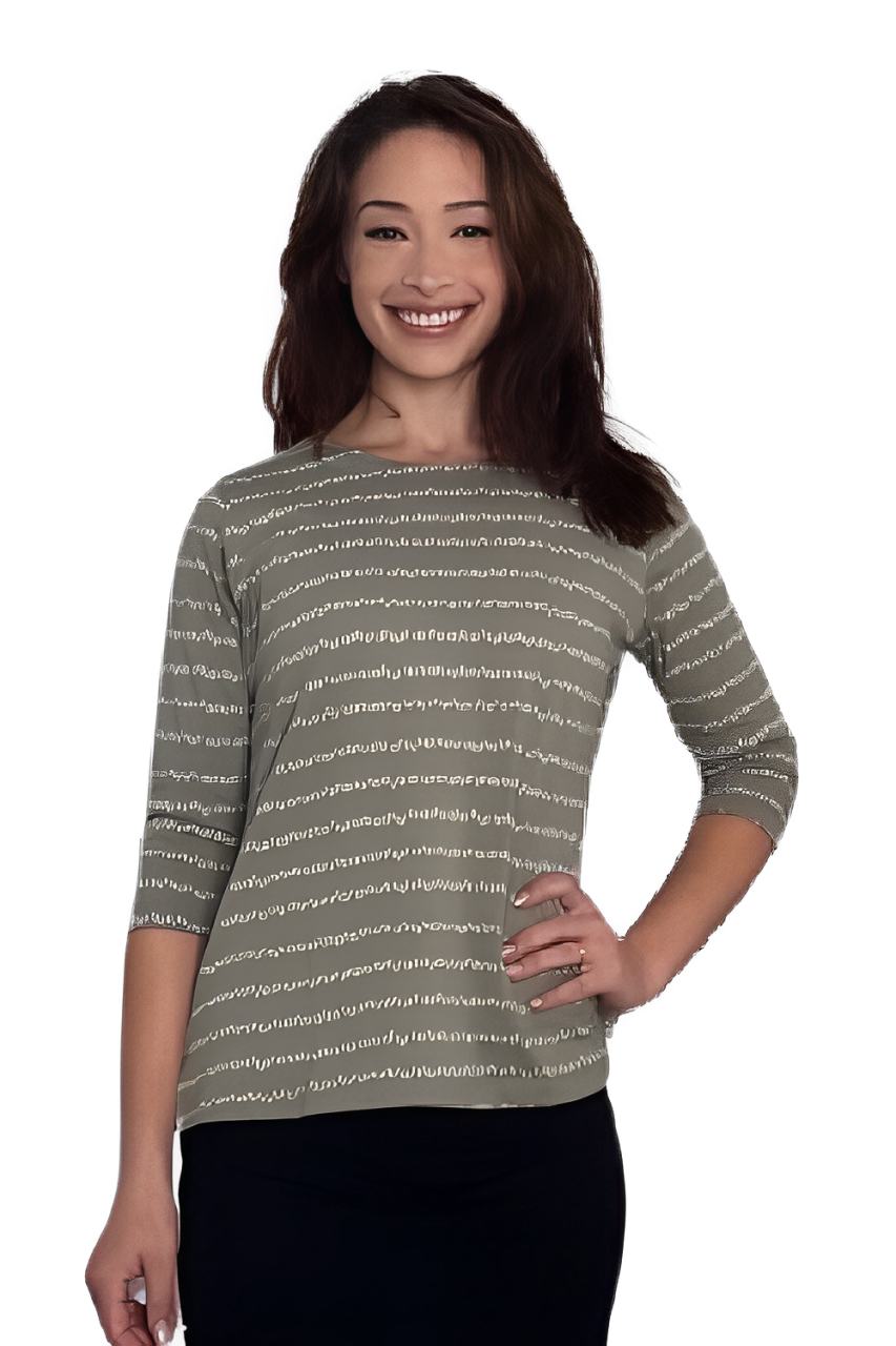 Fun Print Cotton Spandex 3/4 Sleeve T-Shirt with Side Slits by Kosher Casual USA