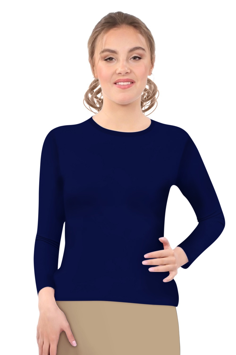 Modest Crew Neck Layering Shell - Long Sleeve Comfort Layer by Kosher Casual USA