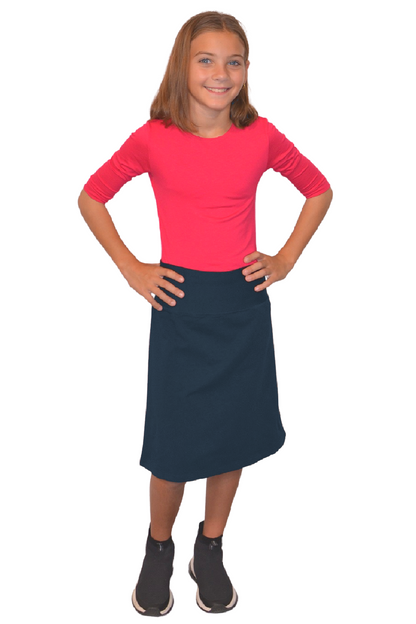 Girls Sporty A-Line Stretch Cotton Spandex Skirt – Knee Length by Kosher Casual USA