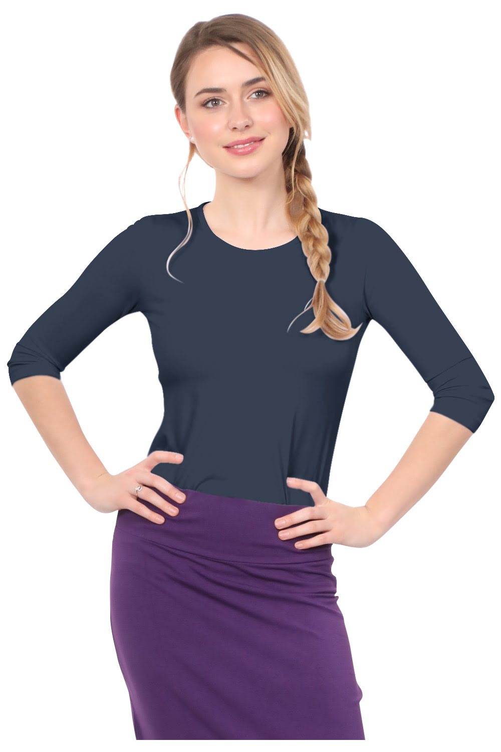 Essential 3/4 Sleeve Modest Crew Neckline Shell - Versatile Layering Top by Kosher Casual USA