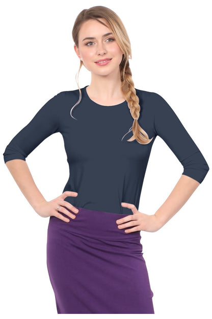Essential 3/4 Sleeve Modest Crew Neckline Shell - Versatile Layering Top by Kosher Casual USA