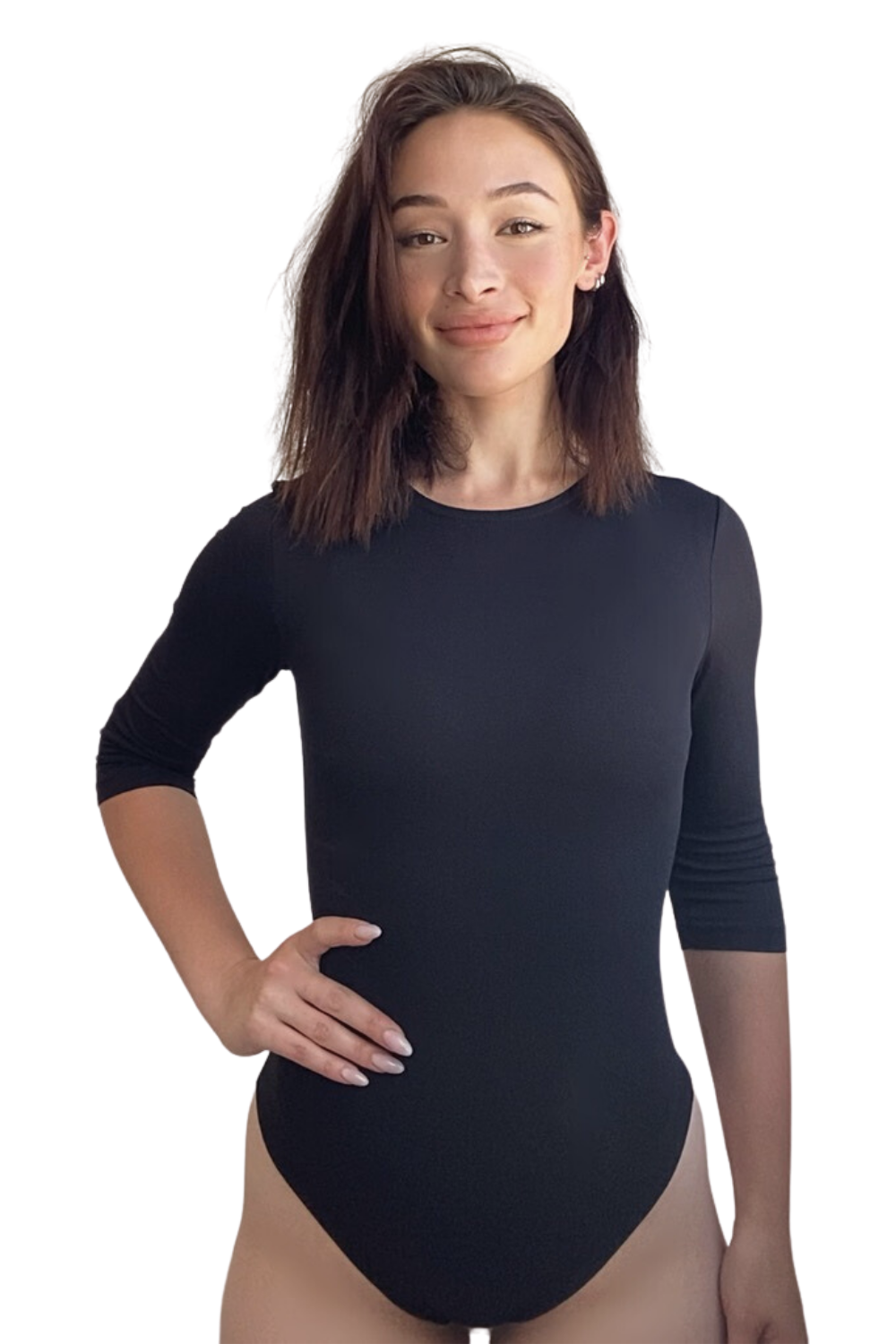 Modest 3/4 Sleeve High Neckline Bodysuit Shell - Snap Closure Layering Top by Kosher Casual USA